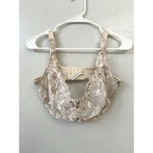 Soma Sensuous Lace Unlined Bra Womens 36G Nude Floral Sheer Mesh Full Coverage